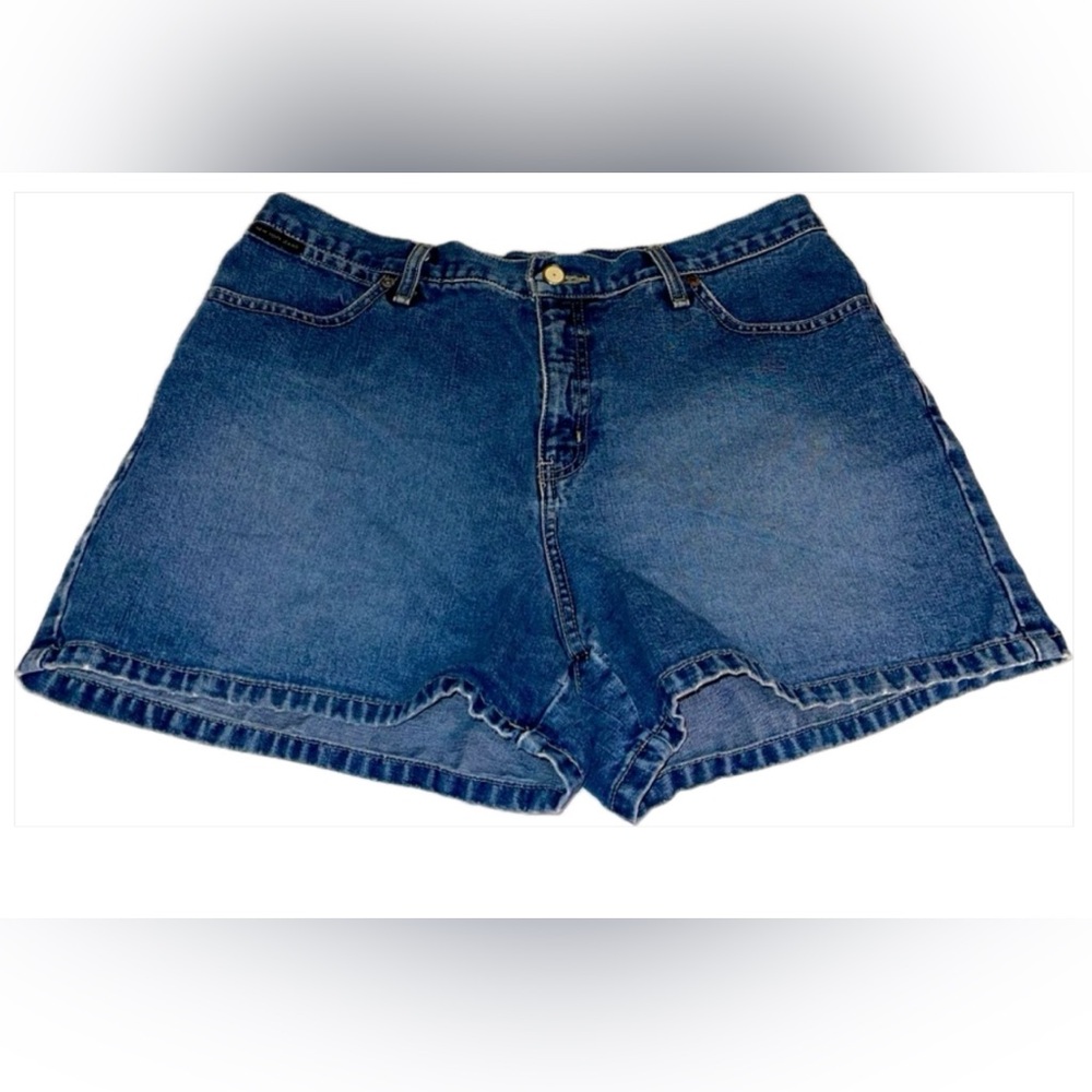 NY Jeans Shorts High Waisted Button Women 12 Blue Denim 32 Waist Mom Vtg